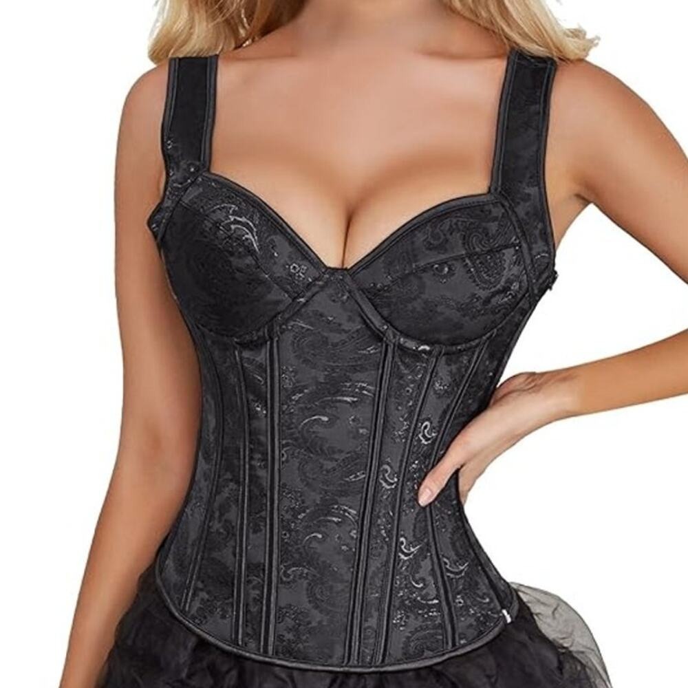 Corset with Straps Black Gothic Elegant Adjustable Lace up Overbust 2XL NWOT